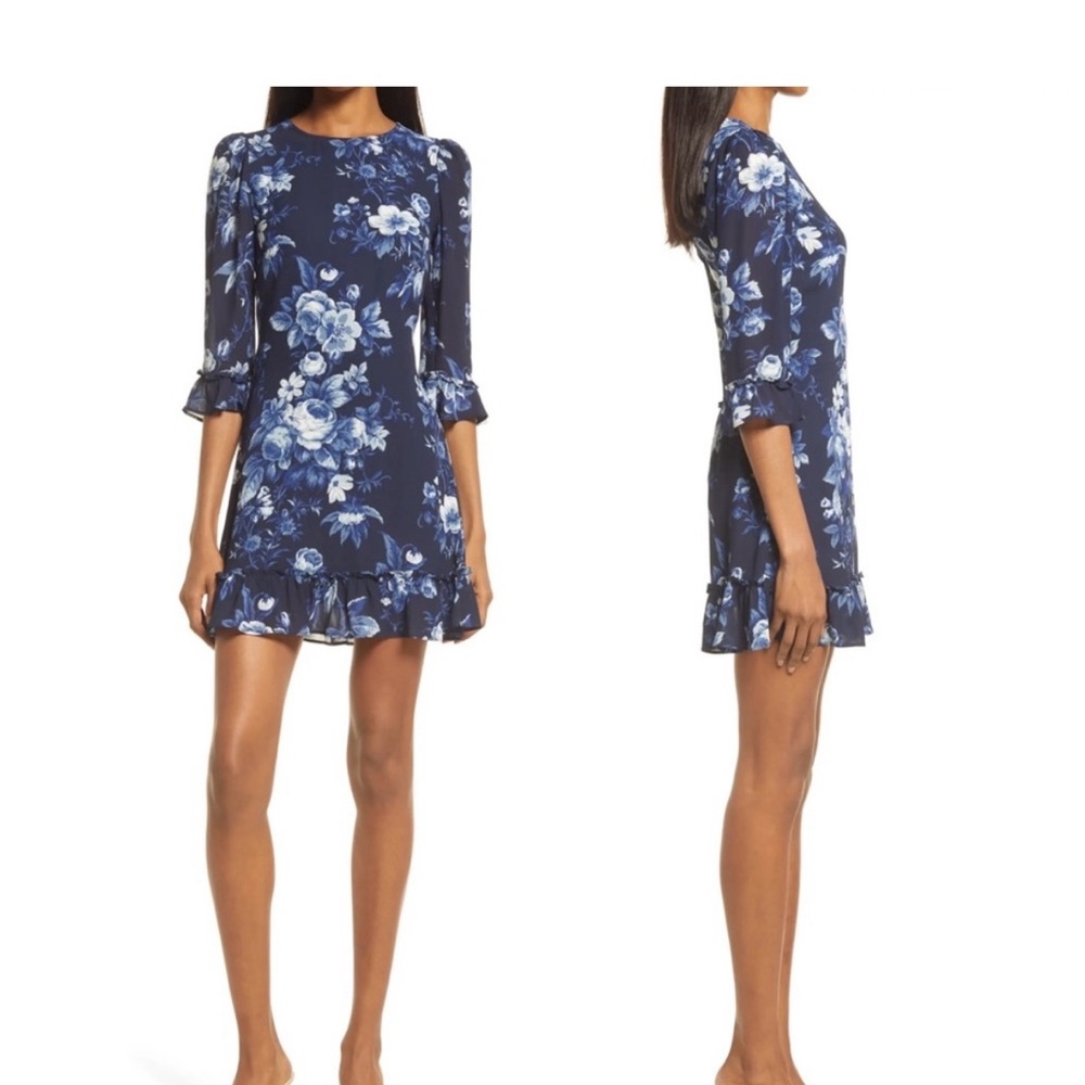 Reformation Doutzen Floral Navy Blue Mini Dress